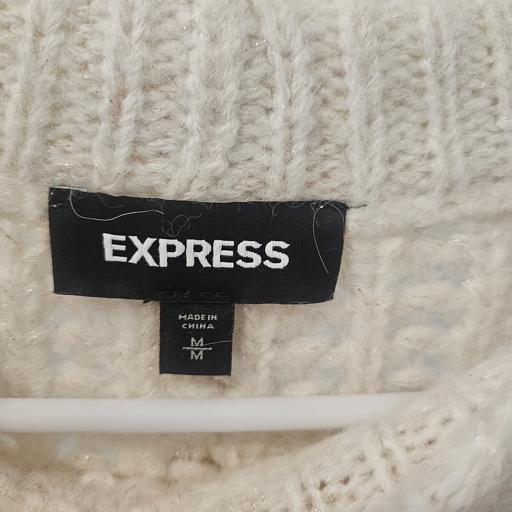 Express Ivory Textured Crew Neck Sweater - Picture 2 of 3